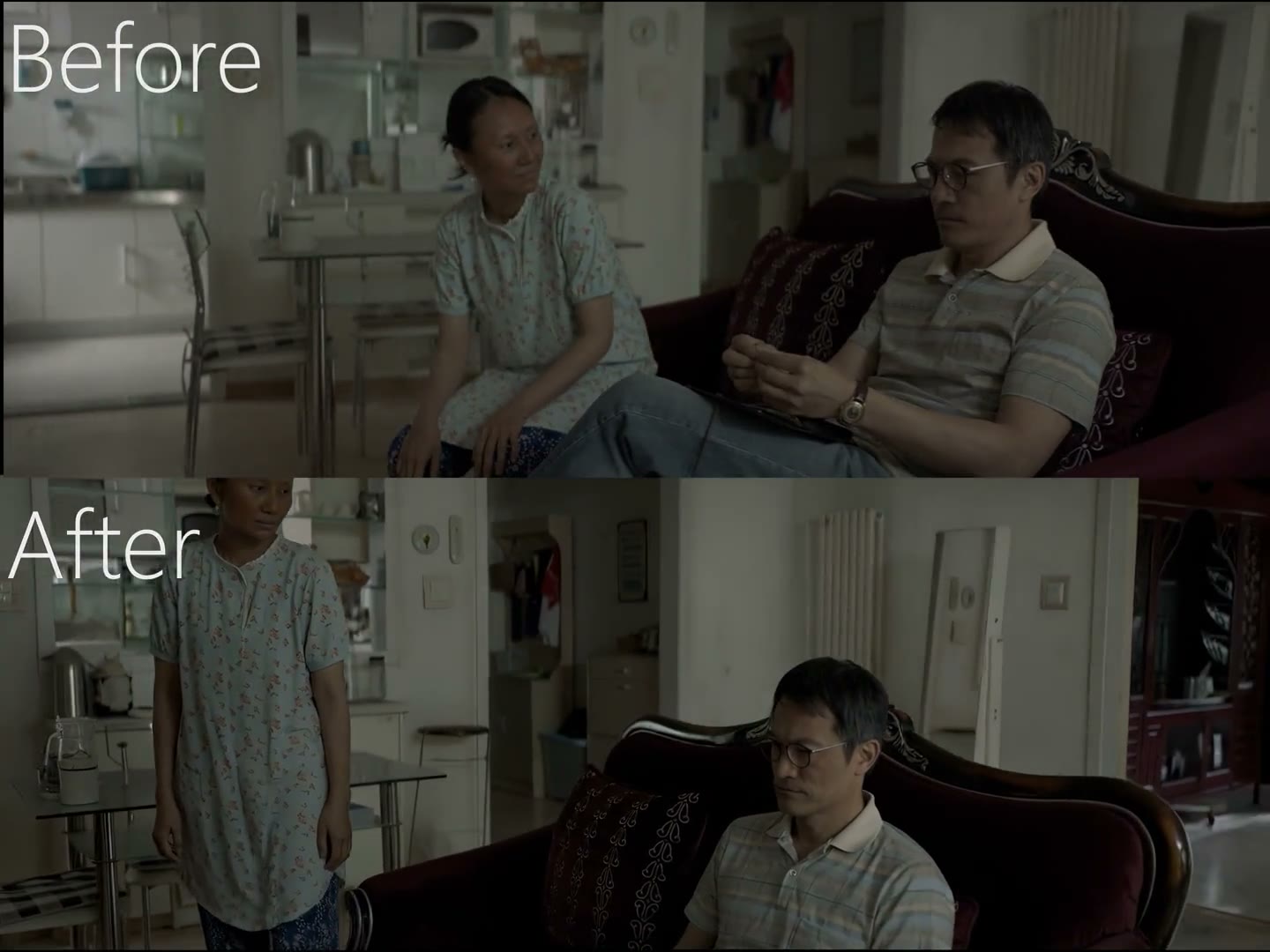 Before and after comparison of StarTrail's AI scene reconstruction on the feature No Other Love